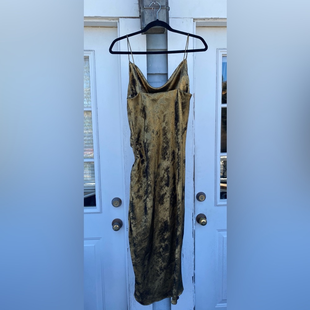 Zara Basic Gold Spaghetti Strap Asymmetrical Midi… - image 6